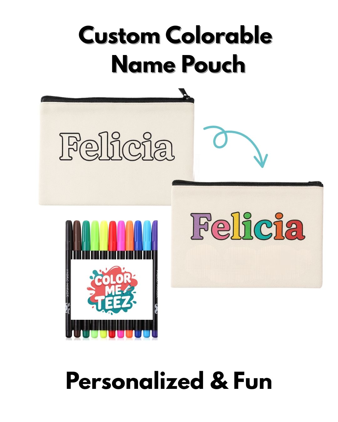 Custom Colorable Name Pouch-Color your own!